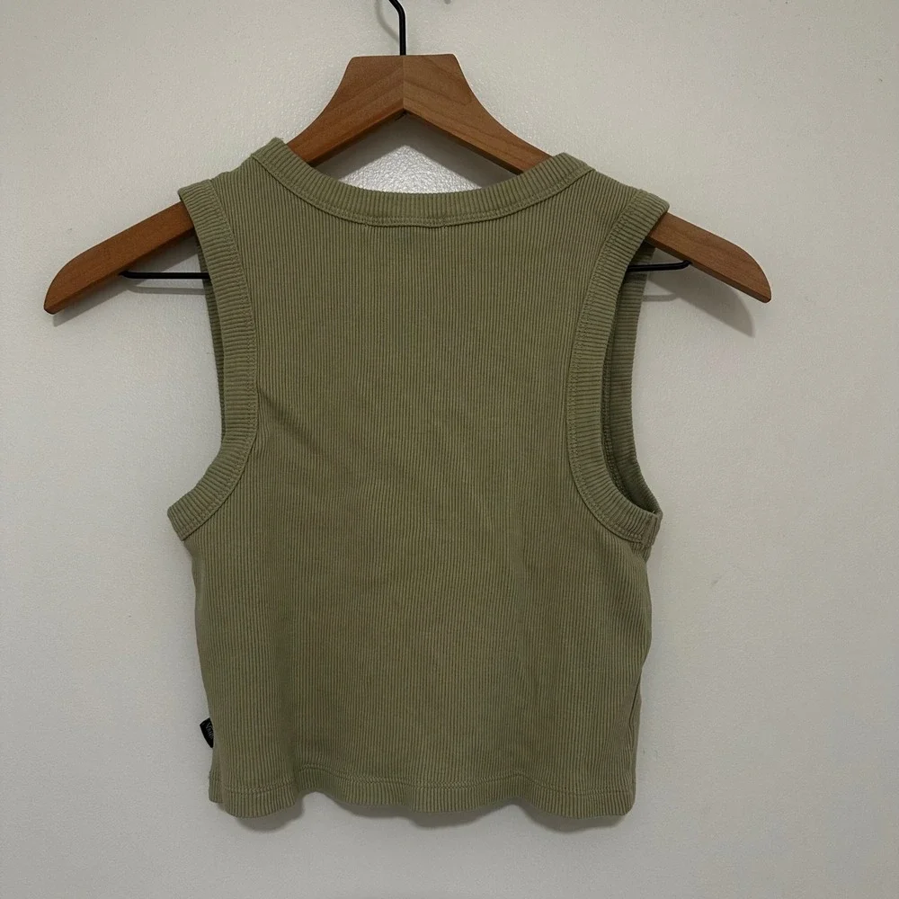Vans | Women's Ribbed Sage Green Knit Sage Green Scoop Neck Crop Tank Top, S